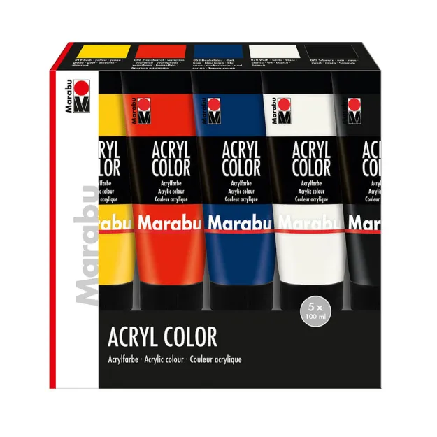 Zestaw podstawowych kolorów farb akrylowych Marabu w tubach