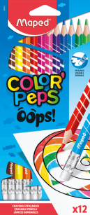 Kredki Color Peps Oops Maped! ścieralne z gumką 12 kolorów