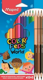Kredki Color Peps World Maped trójkątne 12+6 kolorów