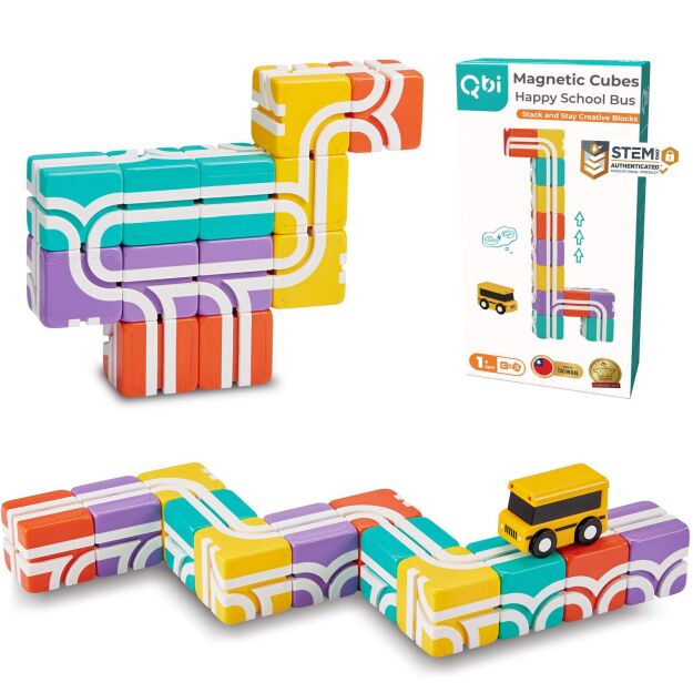 Klocki magnetyczne Qbi Happy School Bus